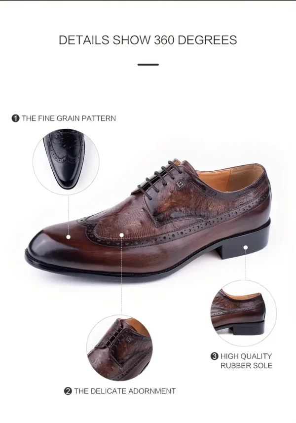 Chaussures richelieu en cuir de qualité supérieure pour hommes, Fabriquées à la main, style décontracté et professionnel avec semelle en caoutchouc pour toutes les saisons – Image 4