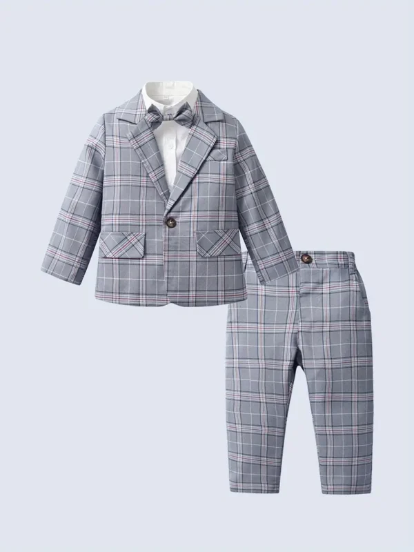 Ensemble 3 pièces décontracté pour bébé garçon Ensemble 3 pièces décontracté pour bébé garçon, chemise à nœud papillon, manteau à carreaux à manches longues et pantalon à carreaux, tissu d'extérieur 1 novembre 2024 Kotazando