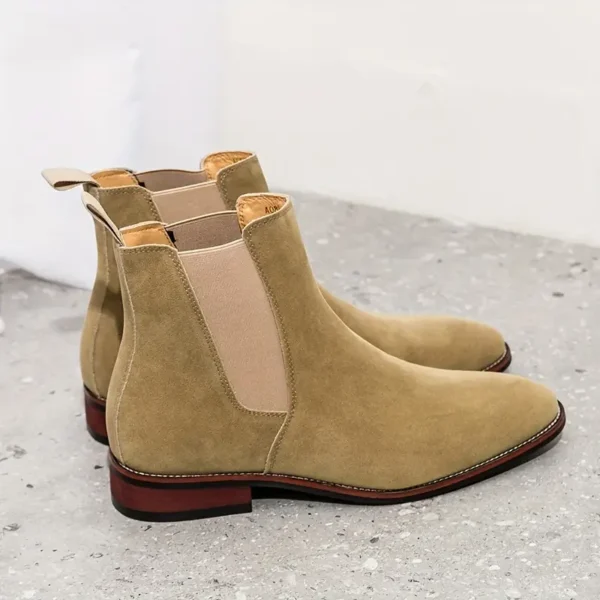 Bottines Chelsea tendance pour homme, Bottines courtes en similicuir de couleur unie avec fermeture à bande élastique, semelle intérieure et semelle en similicuir – Image 3