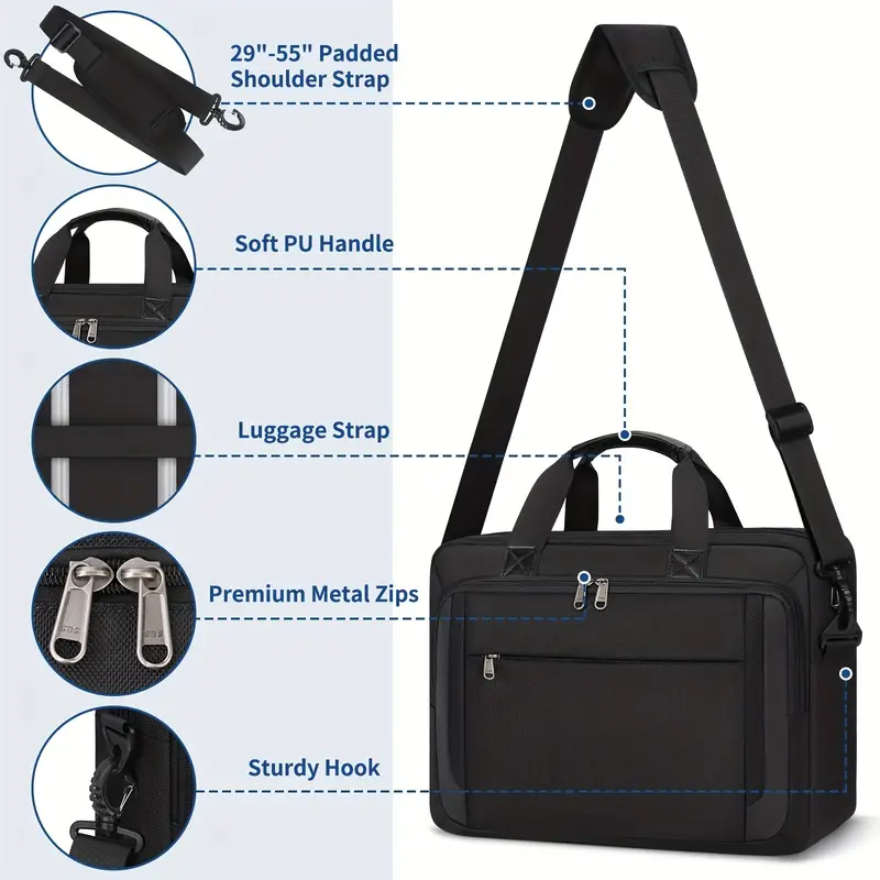 Sacoche pour ordinateur portable NEHWEY pour homme de 43,94 cm, Sac messager Oxford imperméable avec bandoulière réglable, étui de voyage d'affaires léger 5 Sacoche pour ordinateur portable NEHWEY pour homme de 43,94 cm, Sac messager Oxford imperméable avec bandoulière réglable, étui de voyage d'affaires léger – Image 4