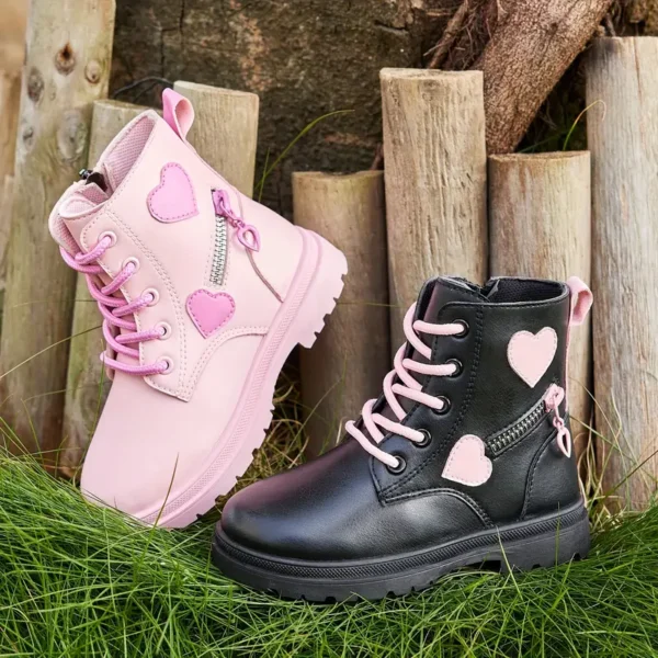 Baskets tendance pour filles, similicuir, montantes, fermeture à glissière et à lacets, motif rayé et uni, légères et durables, course à pied et randonnée, tenue décontractée au quotidien, pour garçons et filles – Image 3