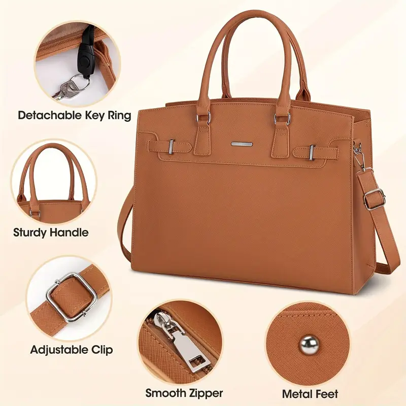 Lot de 2 porte-documents en similicuir pour femme, sac d'ordinateur portable tendance, sac fourre-tout étanche avec fermeture éclair, doublure en polyester, avec bandoulière amovible, pour les déplacements quotidiens, les sorties, ordinateur portable de 39,62 cm 8 Lot de 2 porte-documents en similicuir pour femme, sac d'ordinateur portable tendance, sac fourre-tout étanche avec fermeture éclair, doublure en polyester, avec bandoulière amovible, pour les déplacements quotidiens, les sorties, ordinateur portable de 39,62 cm – Image 7