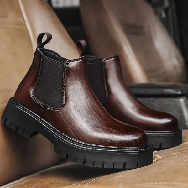 Bottines à enfiler tendance pour homme, Style décontracté et vintage, microfibre synthétique durable avec semelle en caoutchouc pour l'extérieur – Image 2