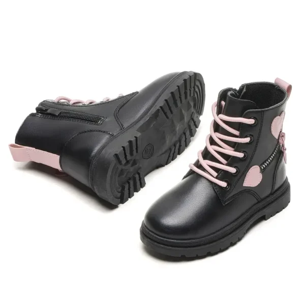 Baskets tendance pour filles, similicuir, montantes, fermeture à glissière et à lacets, motif rayé et uni, légères et durables, course à pied et randonnée, tenue décontractée au quotidien, pour garçons et filles – Image 2