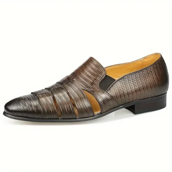 Chaussures en cuir de vachette pleine fleur respirantes de couleur unie pour hommes, chaussures habillées confortables antidérapantes à semelle en caoutchouc décontractées, chaussures pour hommes – Image 10
