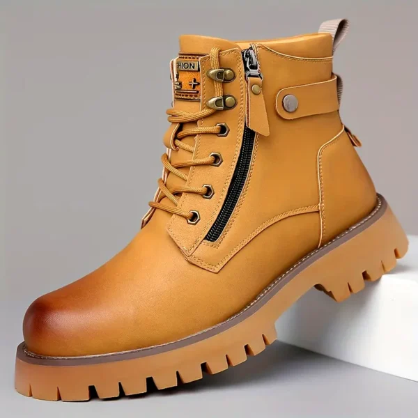 Bottes montantes solides tendance pour hommes avec fermeture éclair latérale, chaussures décontractées confortables, antidérapantes et durables pour les activités de plein air pour hommes