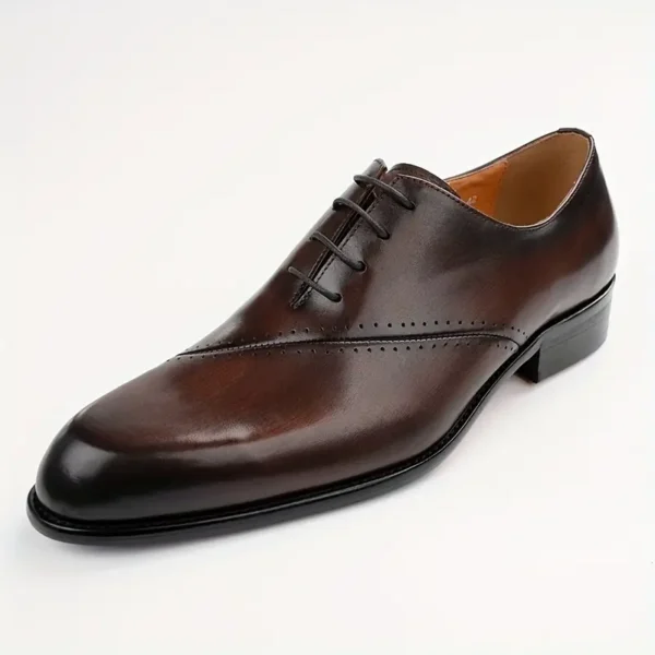 Chaussures Oxford classiques de couleur unie pour hommes, confortables, antidérapantes, semelle en caoutchouc durable, lacets, couche supérieure en cuir de vache, chaussures formelles, chaussures d'affaires pour hommes – Image 11