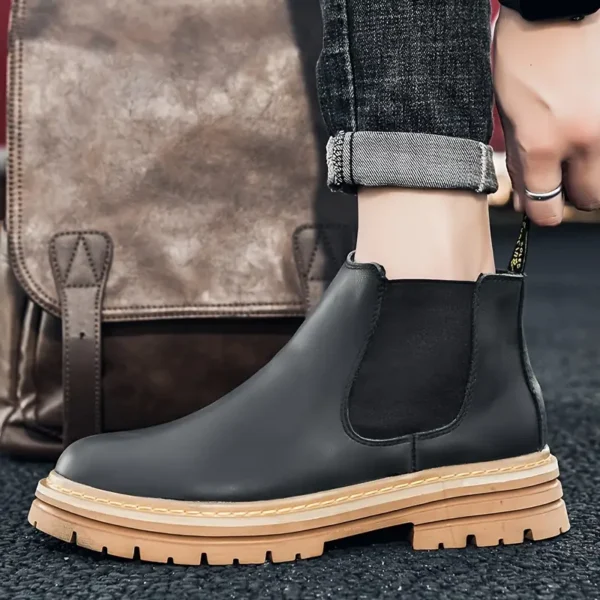 Bottines Chelsea pour homme, Élégantes, confortables et polyvalentes pour l'automne/hiver, Cuir supérieur avec semelle en caoutchouc – Image 4