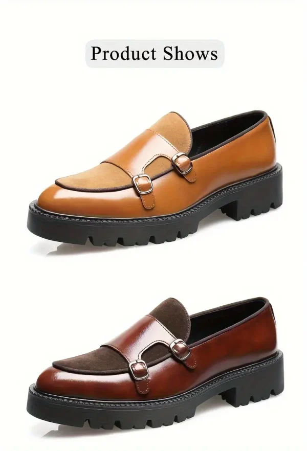 Mocassins de style vintage pour hommes, Chaussures décontractées à enfiler en similicuir avec détail à double boucle, bout rond, semelle en caoutchouc et semelle intérieure confortable pour toutes les saisons