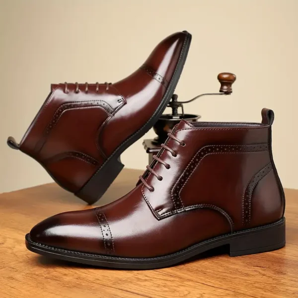 Bottines décontractées à la mode pour hommes, Polyvalentes pour toutes les saisons, à enfiler avec semelle en caoutchouc, similicuir (Copy) – Image 3