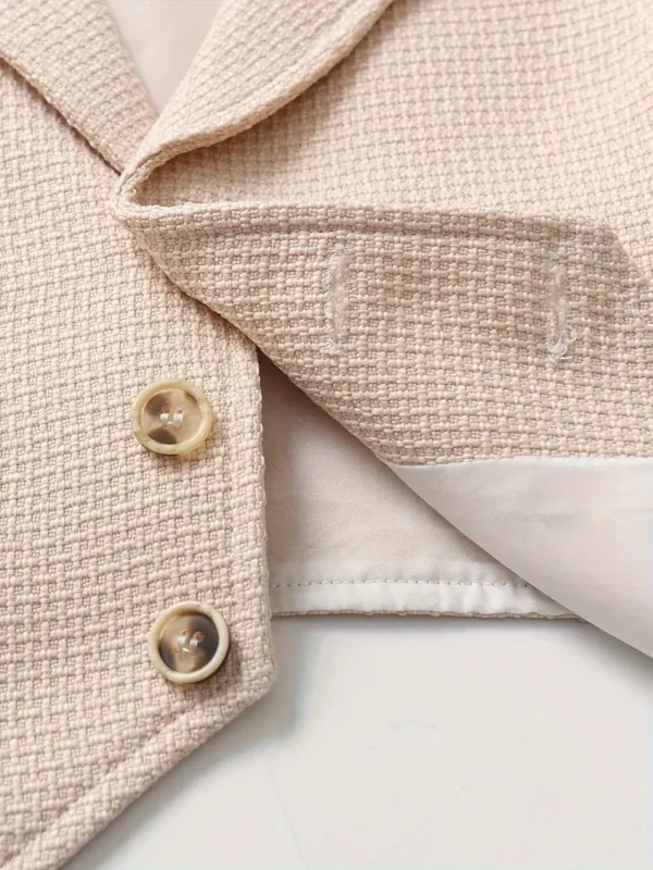 Ensemble de costumes décontractés 3 pièces pour garçons, Gilet beige, chemise à manches longues et pantalon avec nœud papillon, Tissu tissé, non extensible, couleur unie, avec poches, Tenue de soirée pour homme toutes saisons – Image 4