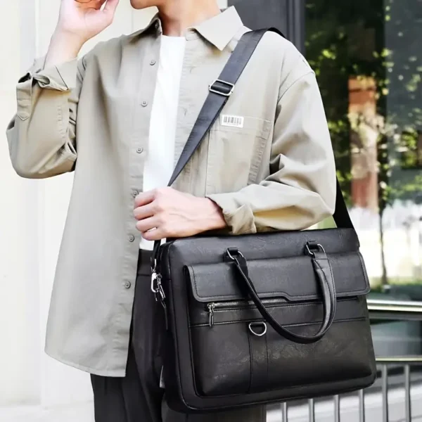 Sac fourre-tout rétro pour homme, mallette en cuir PU – Image 5