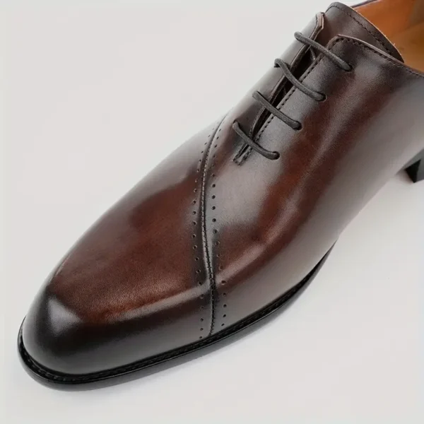 Chaussures Oxford classiques de couleur unie pour hommes, confortables, antidérapantes, semelle en caoutchouc durable, lacets, couche supérieure en cuir de vache, chaussures formelles, chaussures d'affaires pour hommes – Image 4