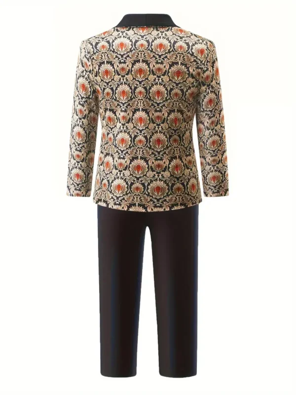 Ensemble de costume tendance pour garçon Ensemble de costume tendance pour garçon, veste de costume à manches longues avec col châle et revers avec motif jacquard et pantalon de costume de couleur unie, adapté aux occasions formelles, aux spectacles, aux mariages, aux fêtes d'anniversaire et aux cérémonies de remise de diplômes novembre 13, 2024 Kotazando