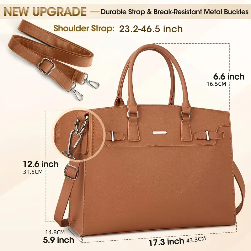 Lot de 2 porte-documents en similicuir pour femme, sac d'ordinateur portable tendance, sac fourre-tout étanche avec fermeture éclair, doublure en polyester, avec bandoulière amovible, pour les déplacements quotidiens, les sorties, ordinateur portable de 39,62 cm 9 Lot de 2 porte-documents en similicuir pour femme, sac d'ordinateur portable tendance, sac fourre-tout étanche avec fermeture éclair, doublure en polyester, avec bandoulière amovible, pour les déplacements quotidiens, les sorties, ordinateur portable de 39,62 cm – Image 8