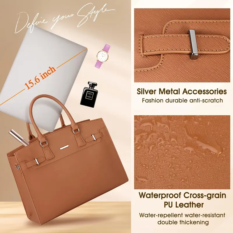 Lot de 2 porte-documents en similicuir pour femme, sac d'ordinateur portable tendance, sac fourre-tout étanche avec fermeture éclair, doublure en polyester, avec bandoulière amovible, pour les déplacements quotidiens, les sorties, ordinateur portable de 39,62 cm 10 Lot de 2 porte-documents en similicuir pour femme, sac d'ordinateur portable tendance, sac fourre-tout étanche avec fermeture éclair, doublure en polyester, avec bandoulière amovible, pour les déplacements quotidiens, les sorties, ordinateur portable de 39,62 cm – Image 9
