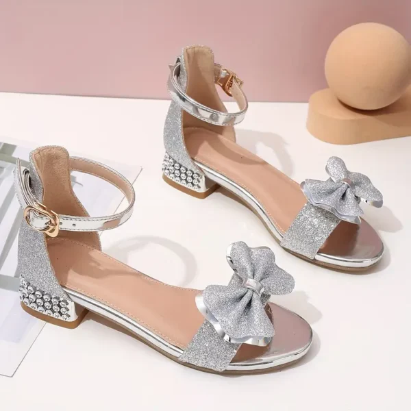Chaussures à talons hauts tendance et mignonnes avec nœud papillon et bout ouvert pour filles, chaussures habillées légères et respirantes pour les vacances, les fêtes, les mariages, le printemps et l'été – Image 8