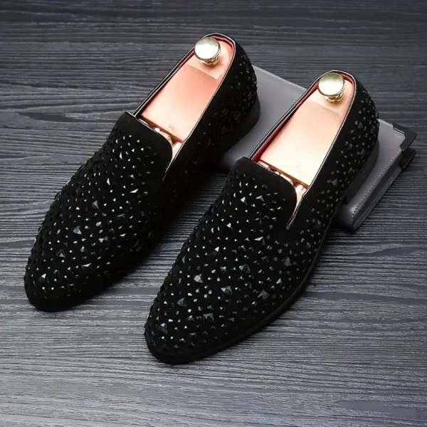 Mocassins unisexes tendance à enfiler, en similicuir orné de strass, chaussures décontractées à bout rond pour fête et usage quotidien, semelle en caoutchouc, doublure et semelle intérieure en similicuir – Image 8