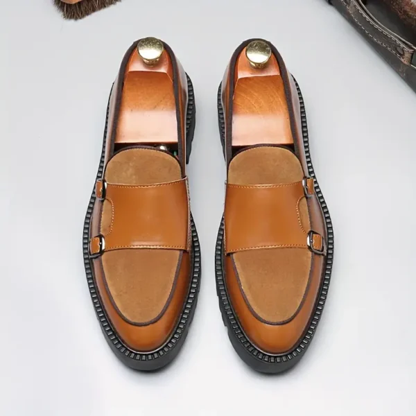 Mocassins de style vintage pour hommes, Chaussures décontractées à enfiler en similicuir avec détail à double boucle, bout rond, semelle en caoutchouc et semelle intérieure confortable pour toutes les saisons – Image 12