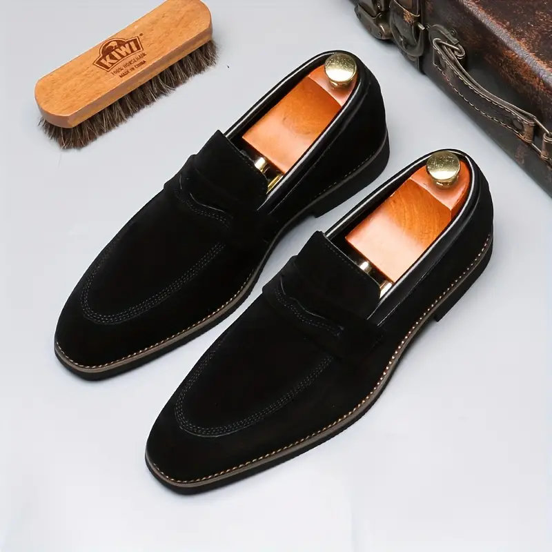 Mocassins classiques en similicuir dain pour homme, Chaussures habillées décontractées à enfiler avec bout pointu, couleur unie, confort toutes saisons, entretien facile à sec 10 Mocassins classiques en similicuir dain pour homme, Chaussures habillées décontractées à enfiler avec bout pointu, couleur unie, confort toutes saisons, entretien facile à sec – Image 9