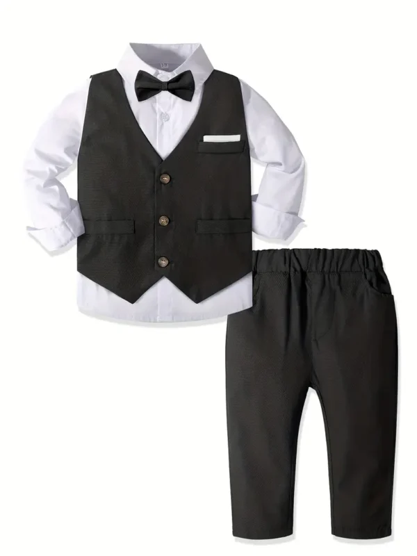 Tenue de gentleman à manches longues pour garçons 3 pièces Tenue de gentleman à manches longues pour garçons 3 pièces, chemise à nœud papillon, gilet et pantalon, vêtements pour garçons pour discours, fête d'anniversaire, vêtements d'extérieur 1 novembre 2024 Kotazando