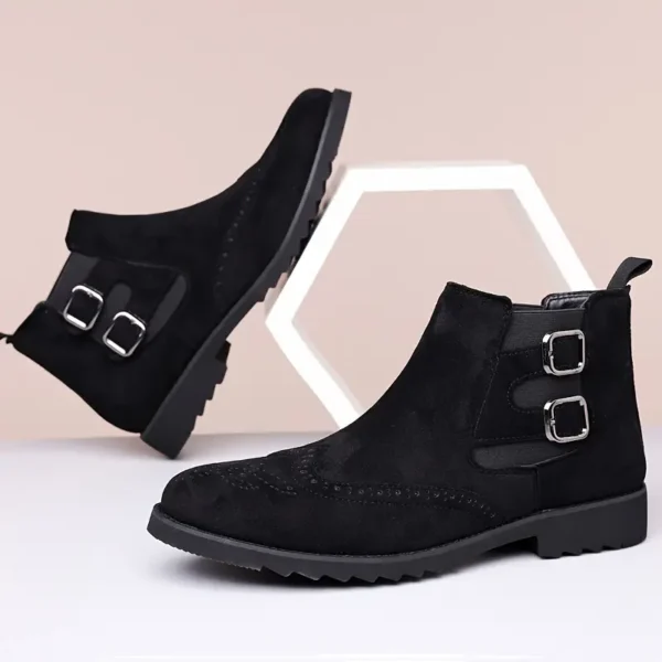 Bottines Chelsea élégantes d'inspiration vintage pour homme, Bottines élégantes à enfiler avec double boucle, parfaites pour les mariages et les fêtes – Image 14