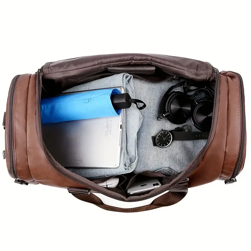 Sac de voyage en PU de grande capacité pour homme, sac à bandoulière durable et élégant avec bandoulière réglable, idéal pour la salle de sport et les voyages 10 Sac de voyage en PU de grande capacité pour homme, sac à bandoulière durable et élégant avec bandoulière réglable, idéal pour la salle de sport et les voyages – Image 9