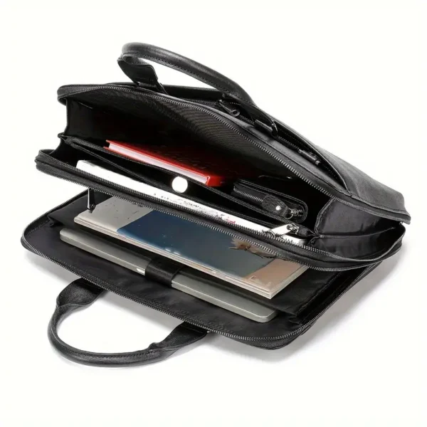 Mallette multifonctionnelle en cuir véritable pour homme, sac à main d'affaires en cuir de vachette à couche supérieure – Image 9