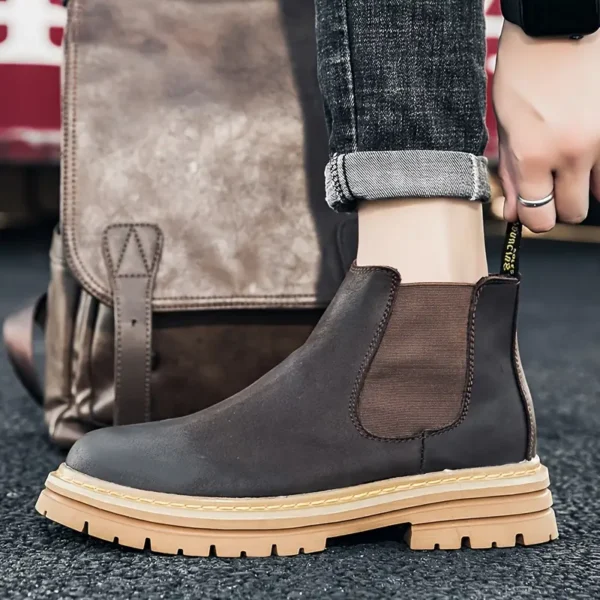 Bottines Chelsea pour homme, Élégantes, confortables et polyvalentes pour l'automne/hiver, Cuir supérieur avec semelle en caoutchouc – Image 10