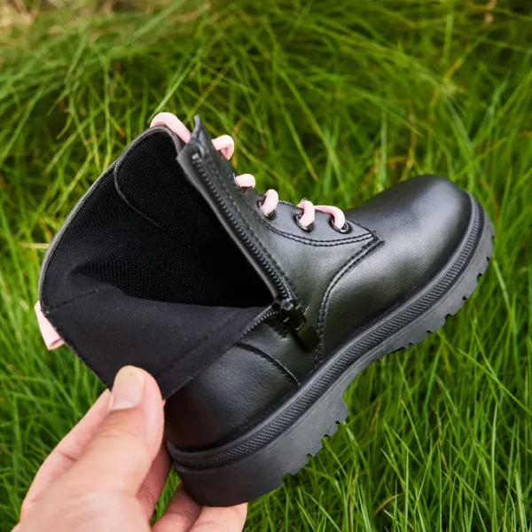 Baskets tendance pour filles, similicuir, montantes, fermeture à glissière et à lacets, motif rayé et uni, légères et durables, course à pied et randonnée, tenue décontractée au quotidien, pour garçons et filles – Image 10