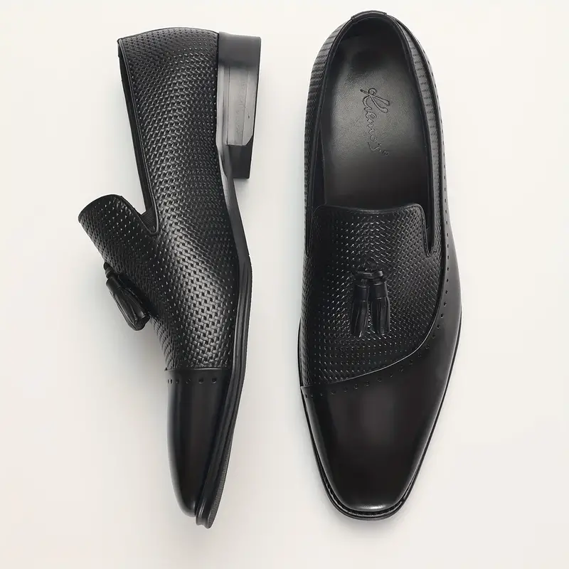 Mocassins à pampilles de couleur unie pour hommes, chaussures habillées confortables et antidérapantes en cuir de vachette pleine fleur, chaussures de bureau pour hommes 5 Mocassins à pampilles de couleur unie pour hommes, chaussures habillées confortables et antidérapantes en cuir de vachette pleine fleur, chaussures de bureau pour hommes – Image 4