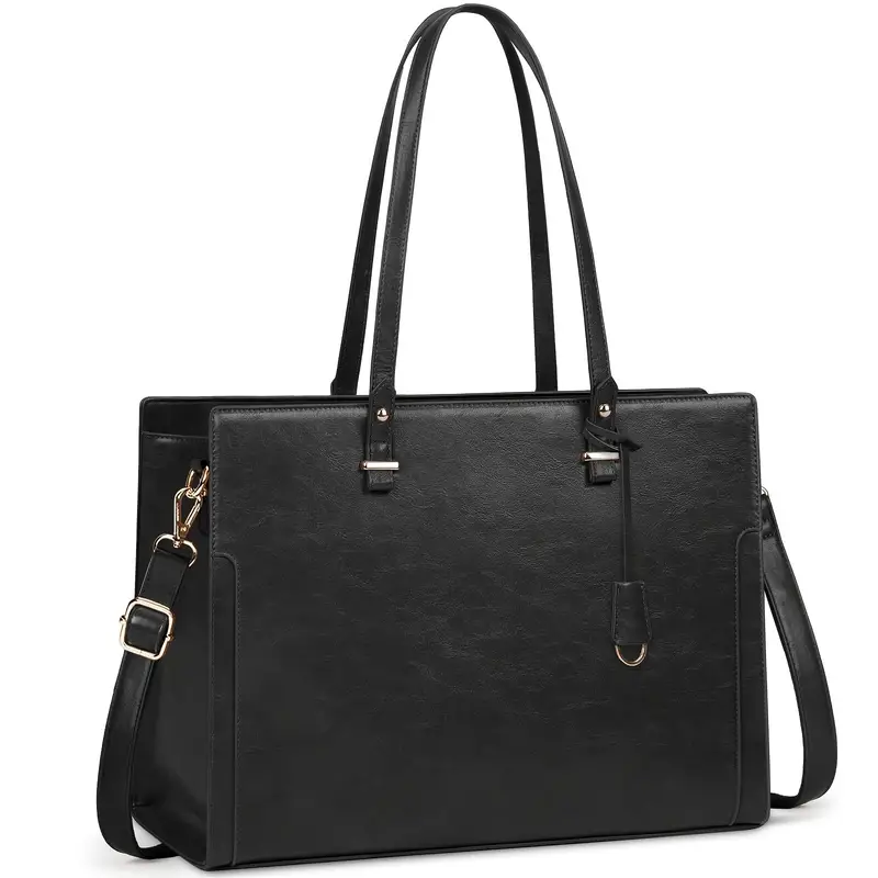 Sacoche pour ordinateur portable vintage marron élégant de 39,62 cm pour femme, Mallette en similicuir imperméable avec bandoulière, sac fourre-tout de travail professionnel 2 Sacoche pour ordinateur portable vintage marron élégant de 39,62 cm pour femme, Mallette en similicuir imperméable avec bandoulière, sac fourre-tout de travail professionnel