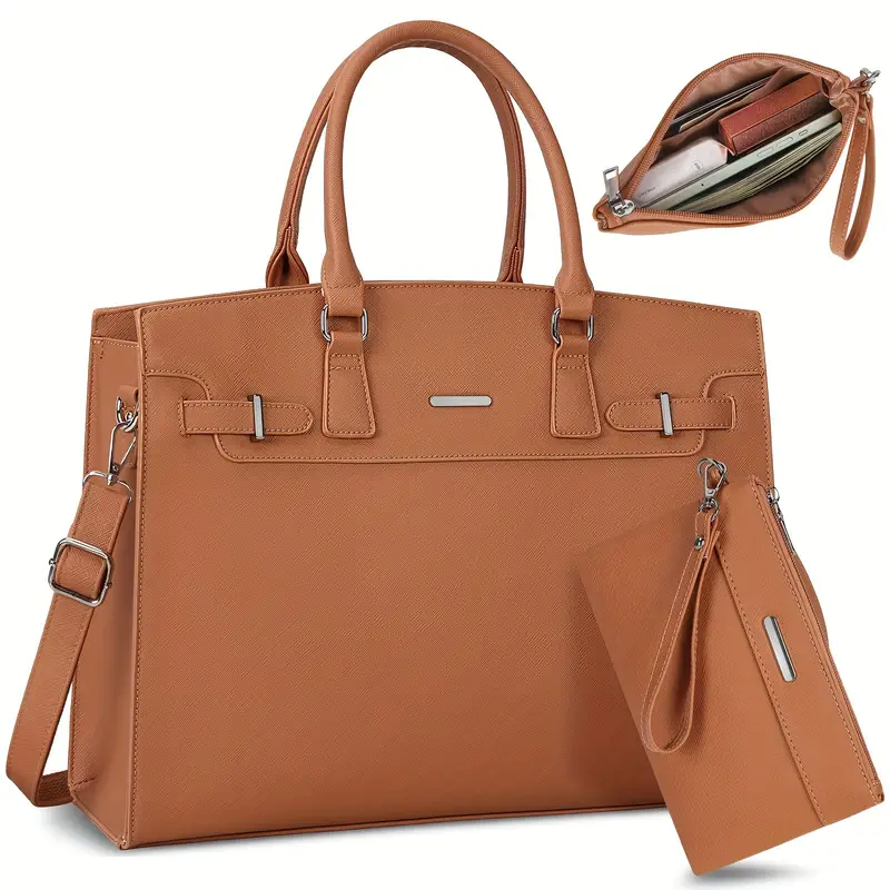 Lot de 2 porte-documents en similicuir pour femme, sac d'ordinateur portable tendance, sac fourre-tout étanche avec fermeture éclair, doublure en polyester, avec bandoulière amovible, pour les déplacements quotidiens, les sorties, ordinateur portable de 39,62 cm 2 Lot de 2 porte-documents en similicuir pour femme, sac d'ordinateur portable tendance, sac fourre-tout étanche avec fermeture éclair, doublure en polyester, avec bandoulière amovible, pour les déplacements quotidiens, les sorties, ordinateur portable de 39,62 cm