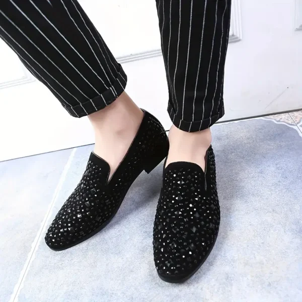 Mocassins unisexes tendance à enfiler, en similicuir orné de strass, chaussures décontractées à bout rond pour fête et usage quotidien, semelle en caoutchouc, doublure et semelle intérieure en similicuir – Image 10