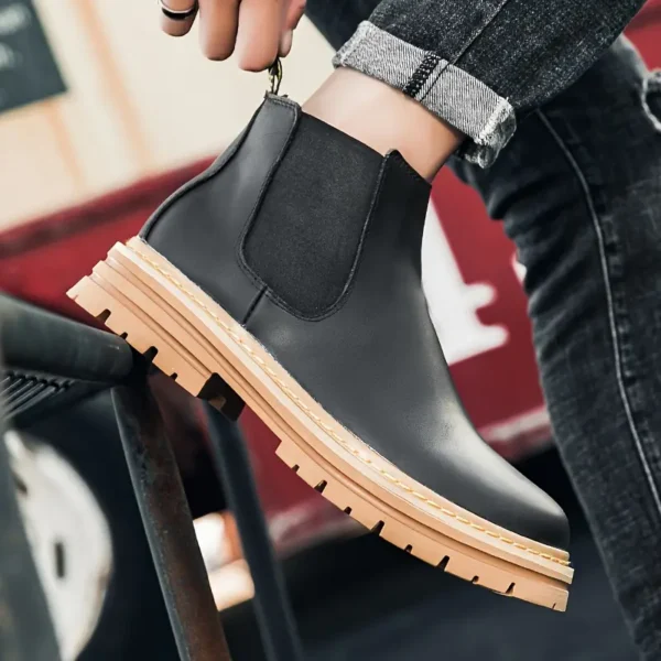 Bottines Chelsea pour homme, Élégantes, confortables et polyvalentes pour l'automne/hiver, Cuir supérieur avec semelle en caoutchouc – Image 11