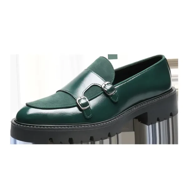 Mocassins de style vintage pour hommes, Chaussures décontractées à enfiler en similicuir avec détail à double boucle, bout rond, semelle en caoutchouc et semelle intérieure confortable pour toutes les saisons – Image 14