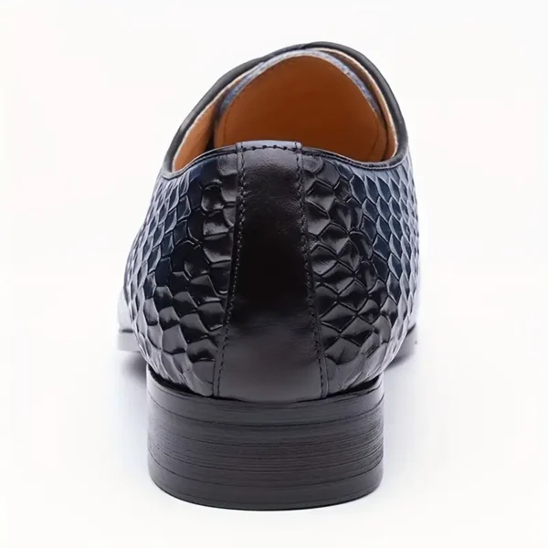 Chaussures Oxford tendance à bout uni de couleur unie pour hommes, chaussures Oxford confortables et antidérapantes avec tige en cuir de vachette pleine fleur et semelle en caoutchouc, chaussures habillées pour hommes – Image 8
