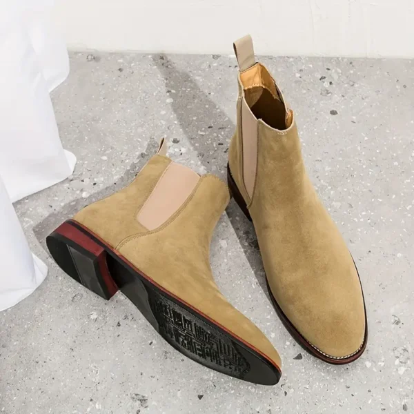 Bottines Chelsea tendance pour homme, Bottines courtes en similicuir de couleur unie avec fermeture à bande élastique, semelle intérieure et semelle en similicuir – Image 13