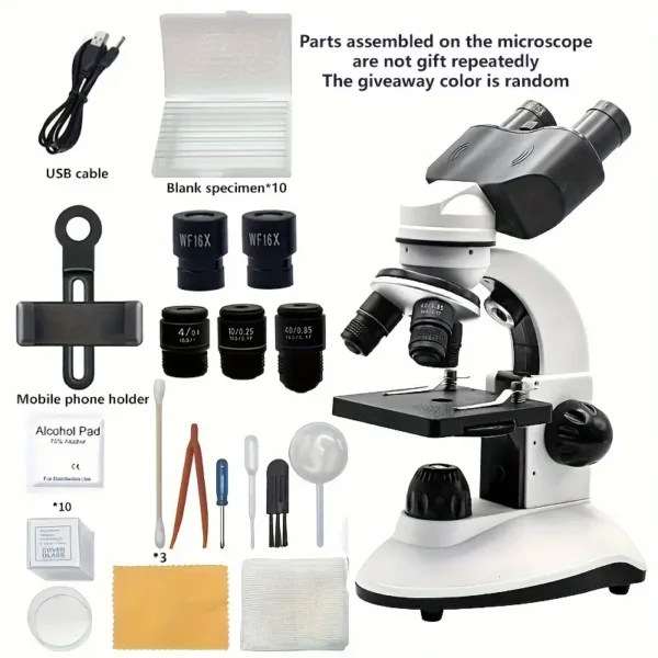 Microscope optique professionnel à double œil haute définition avec source de lumière LED au-dessus et en dessous, imagerie claire, microscope binoculaire tridimensionnel spécialement pour les laboratoires des élèves – Image 11