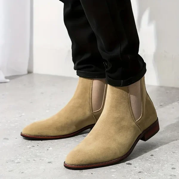 Bottines Chelsea tendance pour homme, Bottines courtes en similicuir de couleur unie avec fermeture à bande élastique, semelle intérieure et semelle en similicuir – Image 14