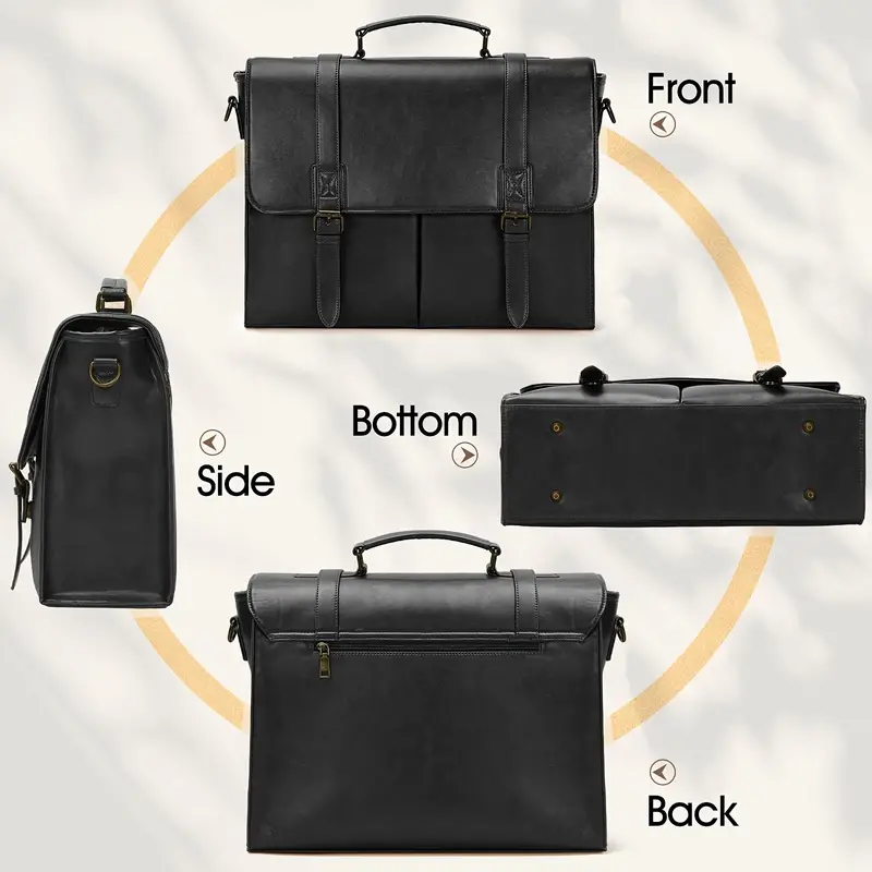 Sac messager vintage en similicuir pour homme, Sacoche étanche pour ordinateur portable de 39,62 cm, grand sac à bandoulière pour le travail au bureau, les affaires et l'université 9 Sac messager vintage en similicuir pour homme, Sacoche étanche pour ordinateur portable de 39,62 cm, grand sac à bandoulière pour le travail au bureau, les affaires et l'université – Image 8