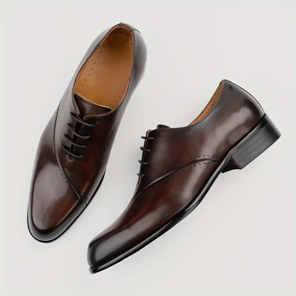 Chaussures Oxford classiques de couleur unie pour hommes, confortables, antidérapantes, semelle en caoutchouc durable, lacets, couche supérieure en cuir de vache, chaussures formelles, chaussures d'affaires pour hommes – Image 3