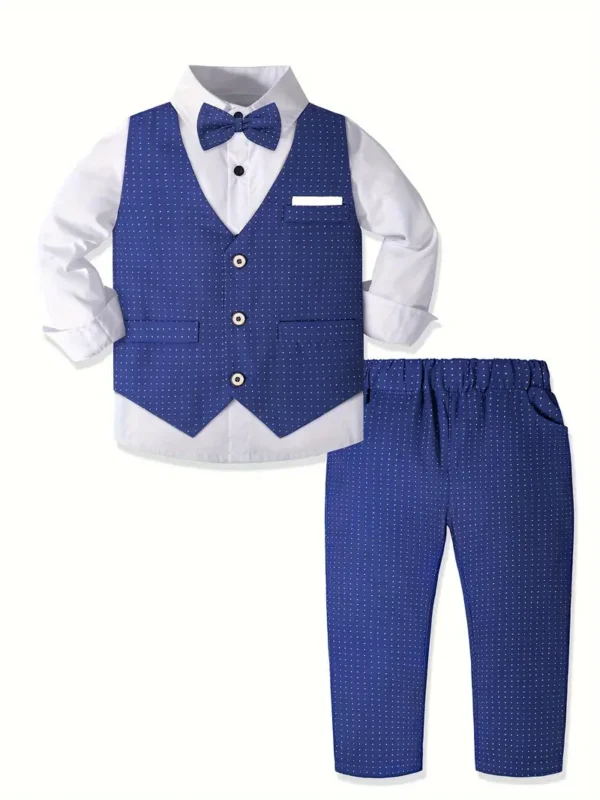 Ensemble de costume formel pour garçon Ensemble de costume formel pour garçon, style preppy, gilet à pois, chemise à manches longues et pantalon assorti, parfait pour Noël, anniversaire, fête en plein air, photographie 1 novembre 2024 Kotazando