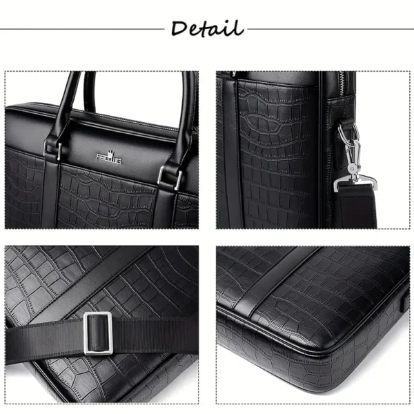 HUABUPS Mallette en similicuir noir pour homme, Grande capacité, motif crocodile, sac d'affaires avec bandoulière réglable, convient pour ordinateur portable de 14 pouces, idéal pour le bureau et les déplacements quotidiens – Image 6