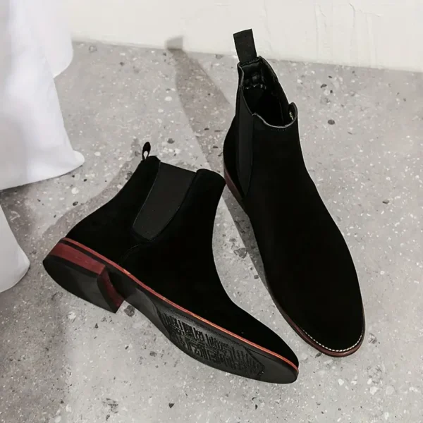 Bottines Chelsea tendance pour homme, Bottines courtes en similicuir de couleur unie avec fermeture à bande élastique, semelle intérieure et semelle en similicuir – Image 15