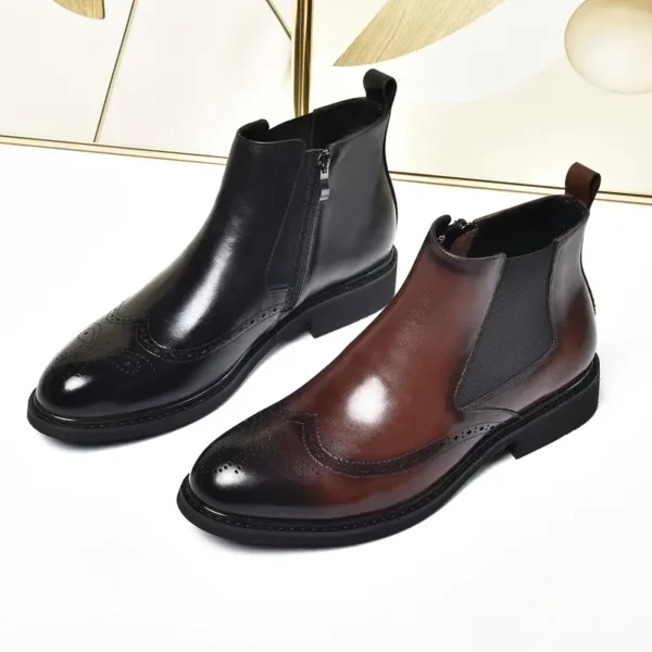 Bottines Chelsea mi-hautes de couleur unie pour hommes, chaussures confortables et antidérapantes avec semelle en caoutchouc durable pour activités de plein air pour hommes – Image 2