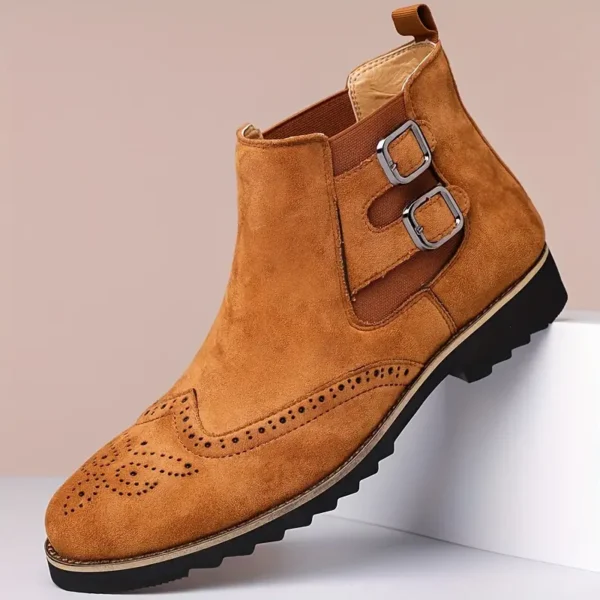 Bottines Chelsea élégantes d'inspiration vintage pour homme, Bottines élégantes à enfiler avec double boucle, parfaites pour les mariages et les fêtes – Image 12