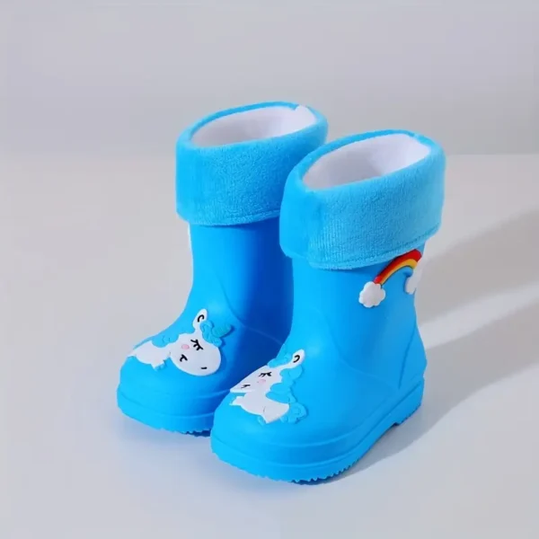 Bottes de pluie doublées en peluche pour enfants 2024, Bottes courtes en caoutchouc durables, toutes saisons et chaudes avec motif de dessin animé pour garçons et filles, chaussures d'extérieur en PVC à bout rond à enfiler - Image 12