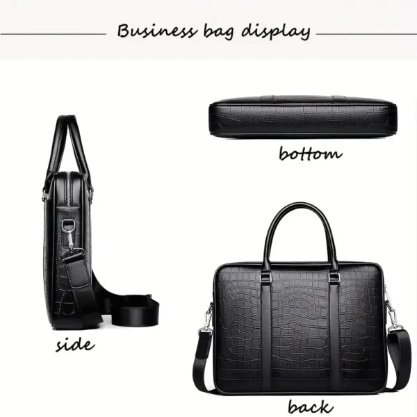 HUABUPS Mallette en similicuir noir pour homme, Grande capacité, motif crocodile, sac d'affaires avec bandoulière réglable, convient pour ordinateur portable de 14 pouces, idéal pour le bureau et les déplacements quotidiens – Image 9