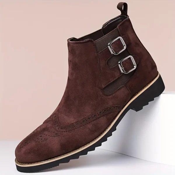 Bottines Chelsea élégantes d'inspiration vintage pour homme, Bottines élégantes à enfiler avec double boucle, parfaites pour les mariages et les fêtes – Image 13